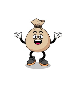 money sack cartoon searching with happy gesture vector