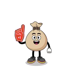 Cartoon mascot of money sack number 1 fans vector