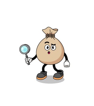 Mascot of money sack searching vector