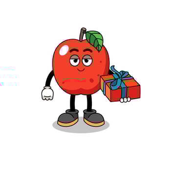 apple mascot illustration giving a gift vector