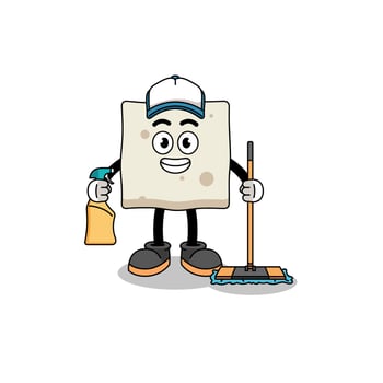 Character mascot of tofu as a cleaning services vector