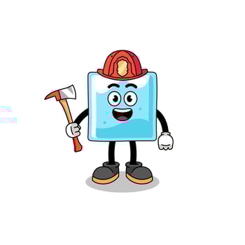 Cartoon mascot of ice block firefighter vector