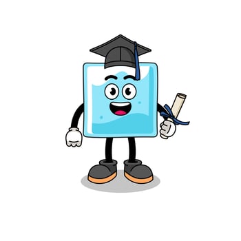 ice block mascot with graduation pose vector