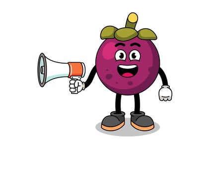 mangosteen cartoon illustration holding megaphone vector