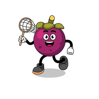 Cartoon of mangosteen catching a butterfly vector