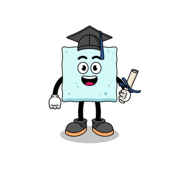 sugar cube mascot with graduation pose vector