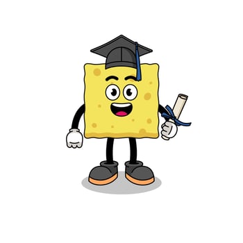 sponge mascot with graduation pose vector
