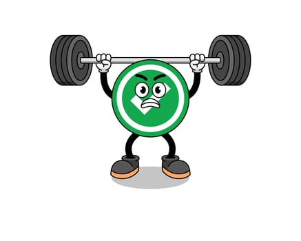 check mark mascot cartoon lifting a barbell vector