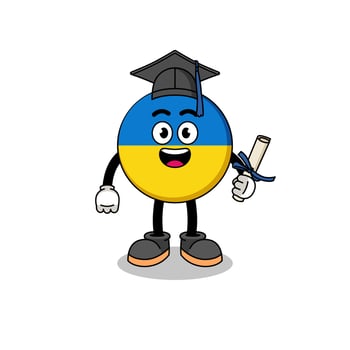 ukraine flag mascot with graduation pose vector