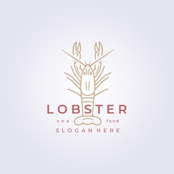 minimal line lobster fresh sea food logo icon symbol label template background vector illustration design, restaurant business