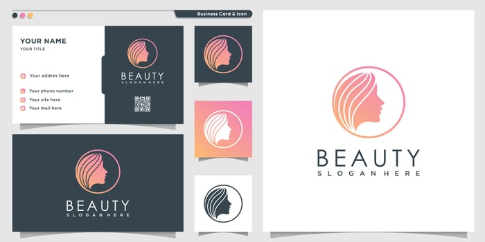 Woman logo with sweet gradient style and business card design template, gradient, woman, beauty, Premium Vector