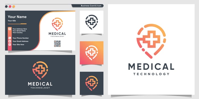 Medical logo with gradient technology line art style and business card design template Premium Vector