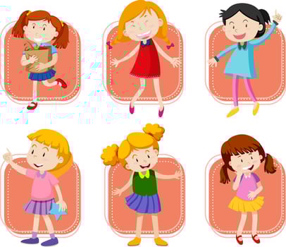 Set of Little girl playing on white background vector