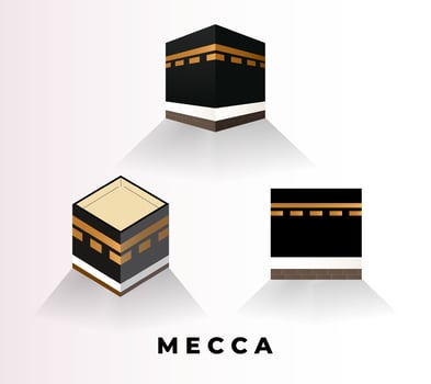 Collection of mecca islamic vector illustration isolated on white background. The Holiest Muslim Mecca design vector illustration. Mecca saudi arabia cartoon design vector
