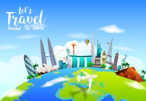 Famous monuments of the world on planet Earth on blue sky background .Vector illustration vector