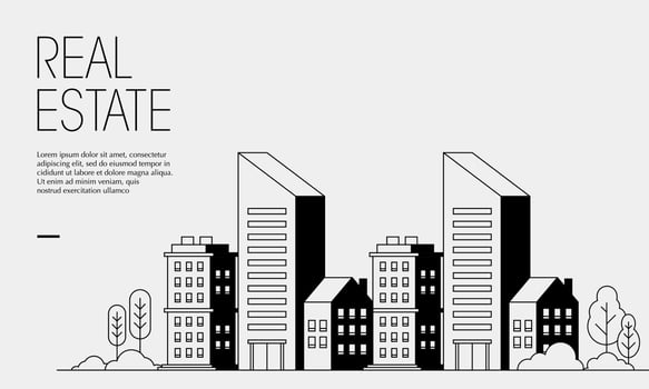 Flat vector illustration of apartment complex. Suitable for design element of real estate promotional poster, landmark background and modern city housing banner template.