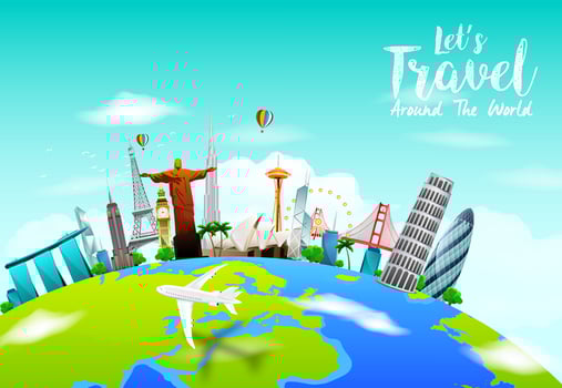 Famous monuments of the world on planet Earth on blue sky background .Vector illustration vector