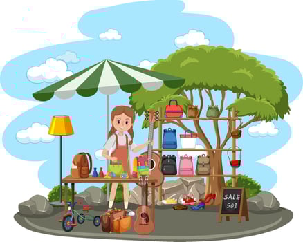 Flea market concept with second hand clothes shop vector