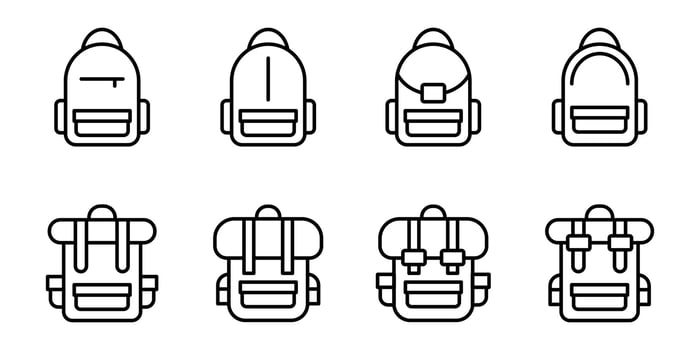 The best backpack icon set design, Collection of high quality vector illustration in trendy line style with black color, Suitable for many purposes