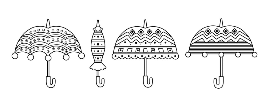 Umbrellas antistress coloring book for children and adults. Vector illustration.
