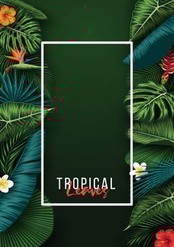 Tropical summer leaves background with jungle plants vector