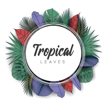 Tropical summer leaves background with jungle plants vector