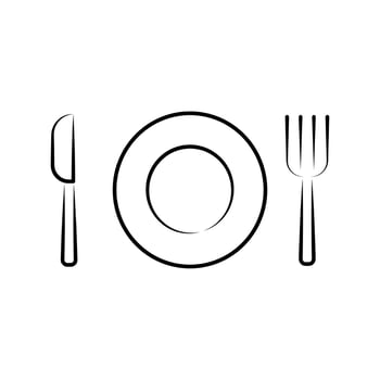 Outline design of knives, spoons and forks, Vector of tableware,  Cutlery