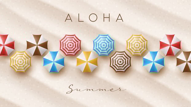 Vector Summer Holiday Illustration with Beach Ball, Palm Leaves, Surf Board and Typography Letter on Beach Sands Background.