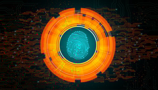 Orange light abstract technology background for concept fingerprint scanning vector
