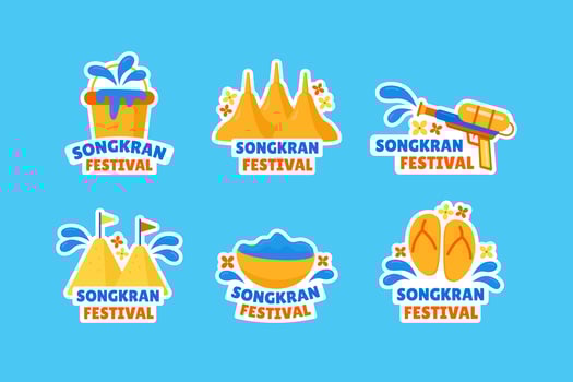 Songkran Festival Stickers Set vector