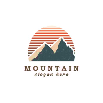 Mountain logo illustration in flat style and simple line vector