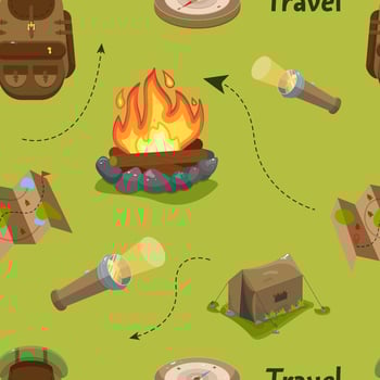 Seamless vector background on the theme of summer outdoor recreation. Camping. Hike. Tourism.