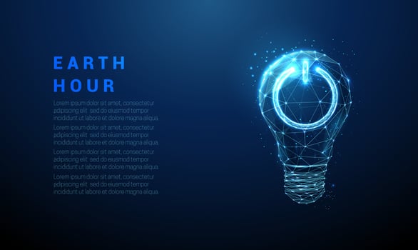 Abstract blue glowing light bulb with power button on it vector