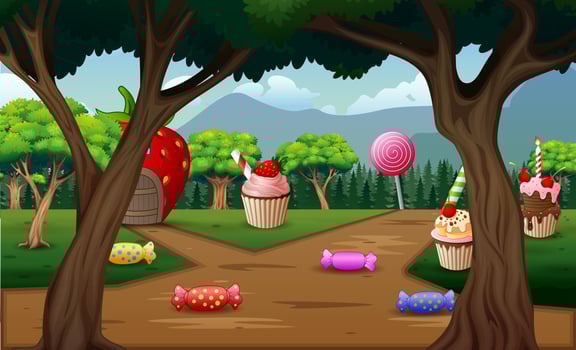 Fantasy house and sweet food in the nature vector