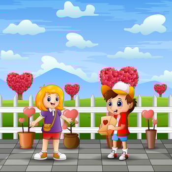 Cartoon a couple kids in the park landscape vector