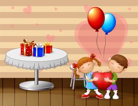 Children couple boy and girl holding a red heart on Valentine's Day vector