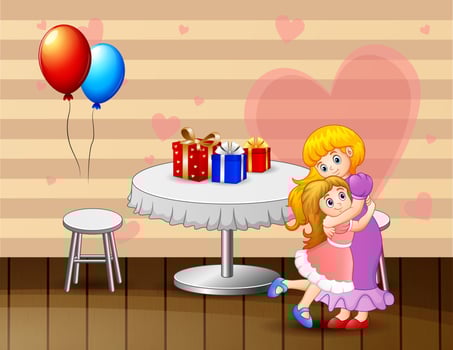 A daughter and her mother celebrate valentines day vector