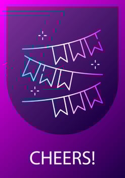 Raising toast postcard with linear glyph icon. Having fun. Greeting card with decorative vector design. Simple style poster with creative lineart illustration. Flyer with holiday wish