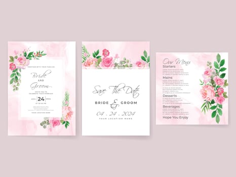Wedding invitation cards set pink roses vector