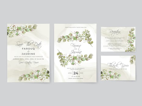 Wedding invitation cards greenery leaves vector