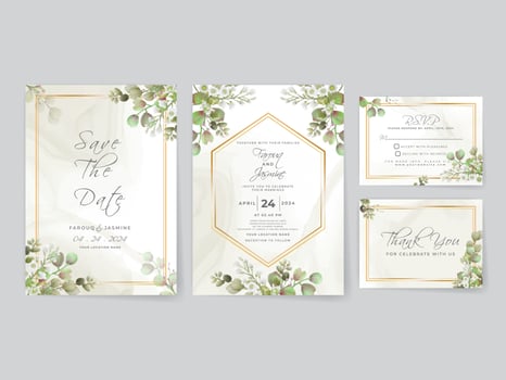 Wedding invitation cards greenery leaves vector