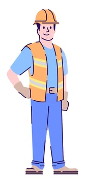 Proving cleanliness and maintenance semi flat RGB color vector illustration. Male utility worker wearing reflective vest isolated cartoon character on white background