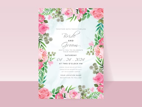 Wedding invitation cards set pink roses vector