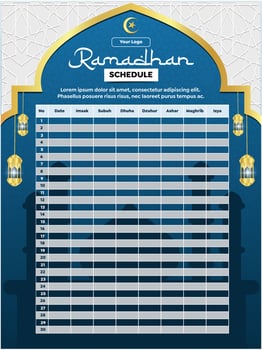 Ramadan Calendar Schedule Blue - Fasting and Prayer time Guide vector