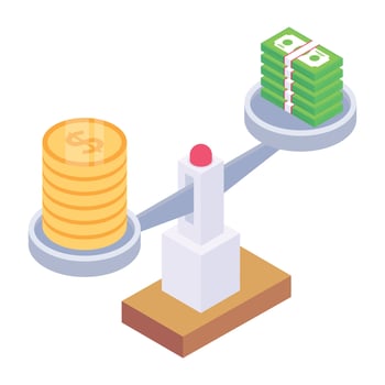 Trendy isometric icon of currency comparison, financial balance scale vector