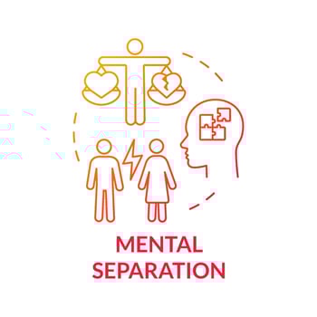 Mental separation red gradient concept icon. Couple problem. Marriage breakdown abstract idea thin line illustration. Isolated outline drawing. Roboto-Medium, Myriad Pro-Bold fonts used vector
