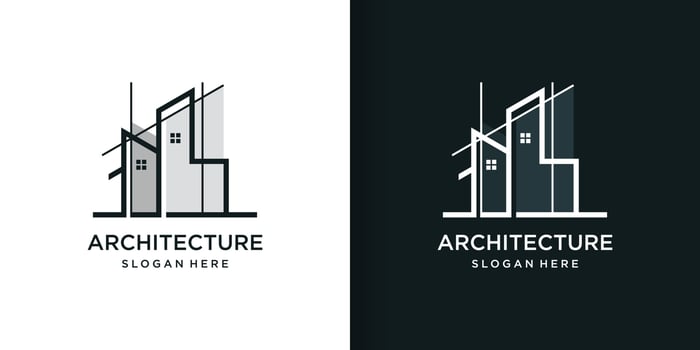 Architecture logo part 2 with line art style, building, unique, Premium Vector