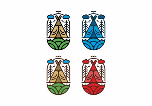 Colorful camping tent badge set vector