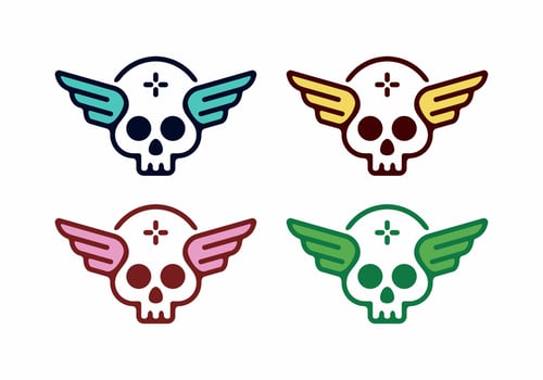 Colorful flat illustration of skull head with wings vector