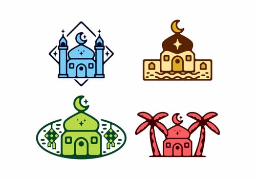 Colorful of mosque set flat illustration vector